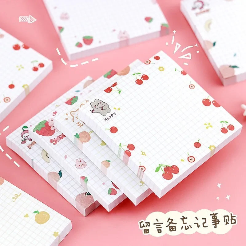 80 Pages/pack Kawaii Animals and Fruits Sticky Notes Memo Pad To Do List Cute Journaling Supplies Planner Sticker Deco