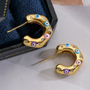 New Arrive Enamel 6 Candy Colors Turkish Evil Eye Oil Dripping Hoop Earrings Bohemian Lucky Jewelry Party Birthday Gift