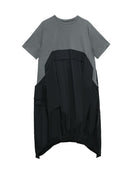 XITAO Irregular Pleated Hit Color Dress  Loose Covering Belly Pullover Short Sleeve Elegant Dress 2020 Summer  XJ4818