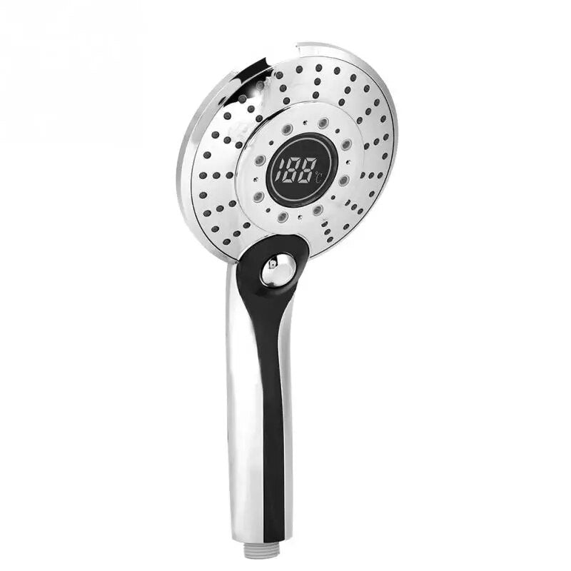 Digital LED Shower Head With 3 Color Temperature Controller Handheld Silver Electroplating LED Light 3 Spraying Mode Shower Head