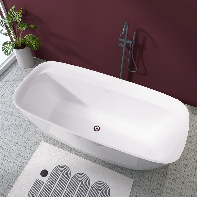 67" Acrylic Free Standing Tub - Classic Oval Shape Soaking Tub, Adjustable Freestanding Bathtub with Integrated Slotted Overflow
