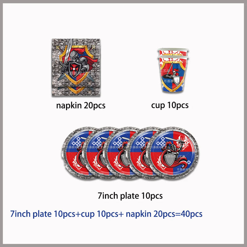 Middle Ages Armored Knight Theme Children's Birthday Party Decoration Supplies Disposable Backdrop Plate Banner Baby Shower Gift