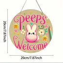 1 piece farmhouse style round wooden Easter bunny logo, 7.87 inch made wooden wreath with lilies and spring decoration, farmhous