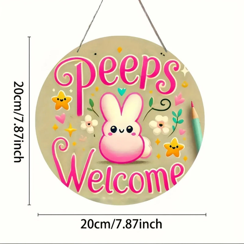 1 piece farmhouse style round wooden Easter bunny logo, 7.87 inch made wooden wreath with lilies and spring decoration, farmhous