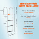 SucceBuy 3/4/5 Steps Removable Dock Ladder 350/500Lbs Load Pontoon Boat Ladder with Rubber Mat for Lake, Marine Boarding, Pool