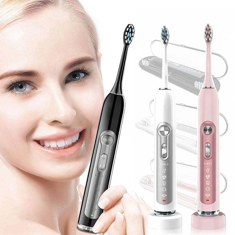 Sonic Electric Toothbrushes for Adults Smart Toothbrush Waterproof with 2pcs/8pcs Replaceable Heads and Charging Base