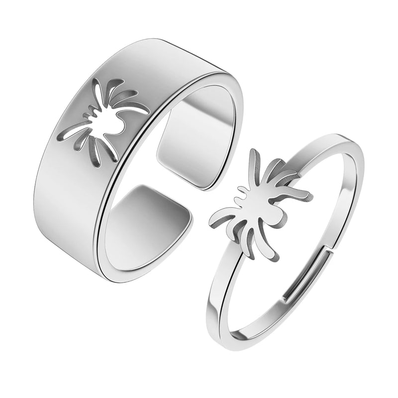 Kinital2022 Simple Laser Carved Spider Couple Set Ring Delicate Fashion Couple Jewelry Stainless Steel Christmas Gift