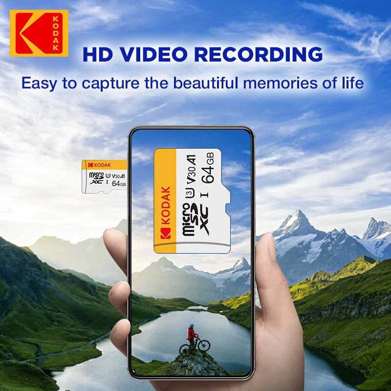 KODAK MicroSD Memory Card 128GB 256GB UP TO 100MB/s Class10 U3 32GB 64GB TF Card 4K HD with Card Reader Adapter Microsd for PC