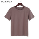 WOTWOY 2023 Summer Cotton T Shirt Women Loose Style Solid Tee Shirt Female Short Sleeve Top Tees O-Neck T-shirt Women 12 Colors