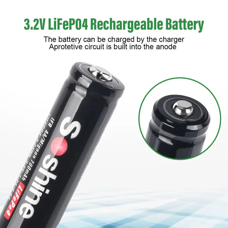 Soshine 3.2V 14500 LiFePO4 700mAh Rechargeable Battery AA 700mAh Batteries and AA  AAA 14500 10440 Smart Battery Charger 2 Slot