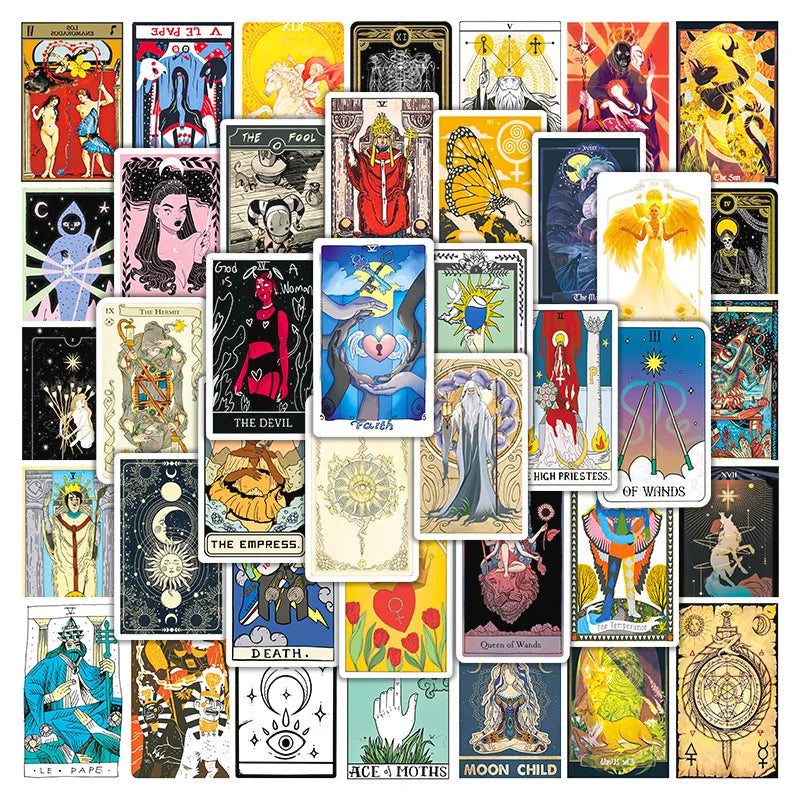 50/60/100Pcs Tarot Card Fortune-telling Doodle Sticker Collection DIY Toy Luggage Laptop Skateboard Pegatinas Decals Stickers