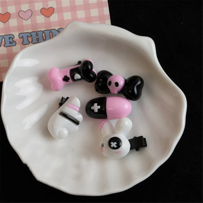 5Pcs/Set Fashion Punk Y2K Hairpins Halloween Skull Barrettes for Women Girls Lolita Mini Hair Clips Hair Accessories