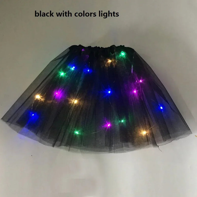 Children Kids Girls Light Up Tutu Led Skirt Glow Wreath Headband Party Birthday Luminous Costumes Christmas Halloween Festival
