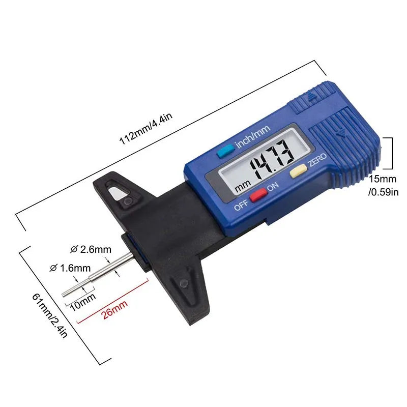 Digital Display Car Tyre Tire Tread Depth Gauge Meter Measurer Tool Caliper Thicknes Gauge Brake Pad Shoe Wear Monitoring System