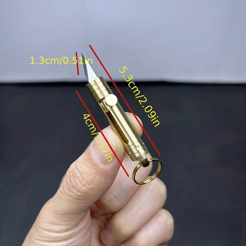 Mini Brass Retractable Knife Gift Pocket Knife Dismantling Express Tool Push-pull Automatic Key Chain Pendant Paper Cutter