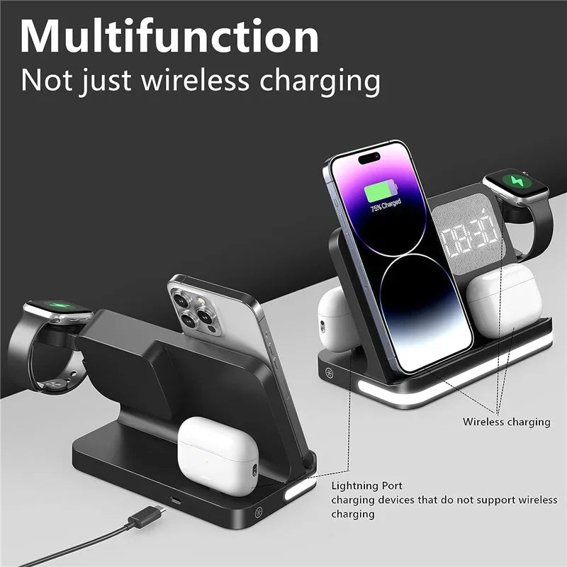 6 In 1 Wireless Charger Stand For iPhone Samsung S23 S22 Ultra Note Fold Galaxy Watch 5 4 Active Buds Fast Charging Dock Station