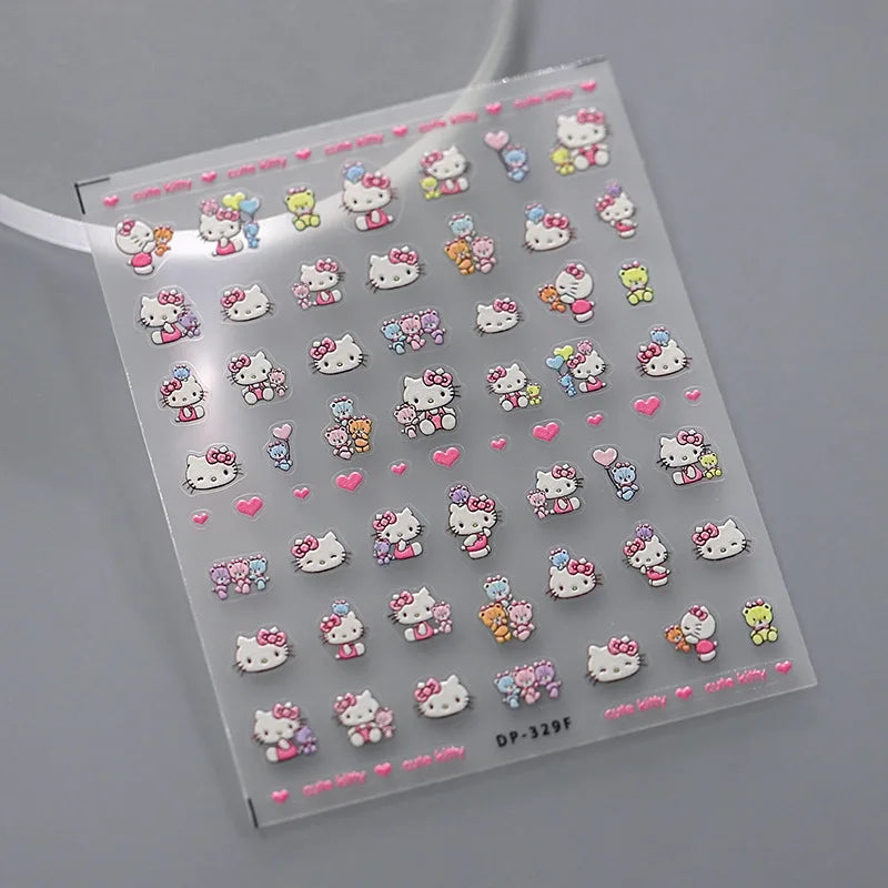 1PCS 5D Cartoon Kuromi Hello Kitty Nail Stickers Sanrio Animation Nail Art Decoration Sanrio Cute Melody Embossed Stickers