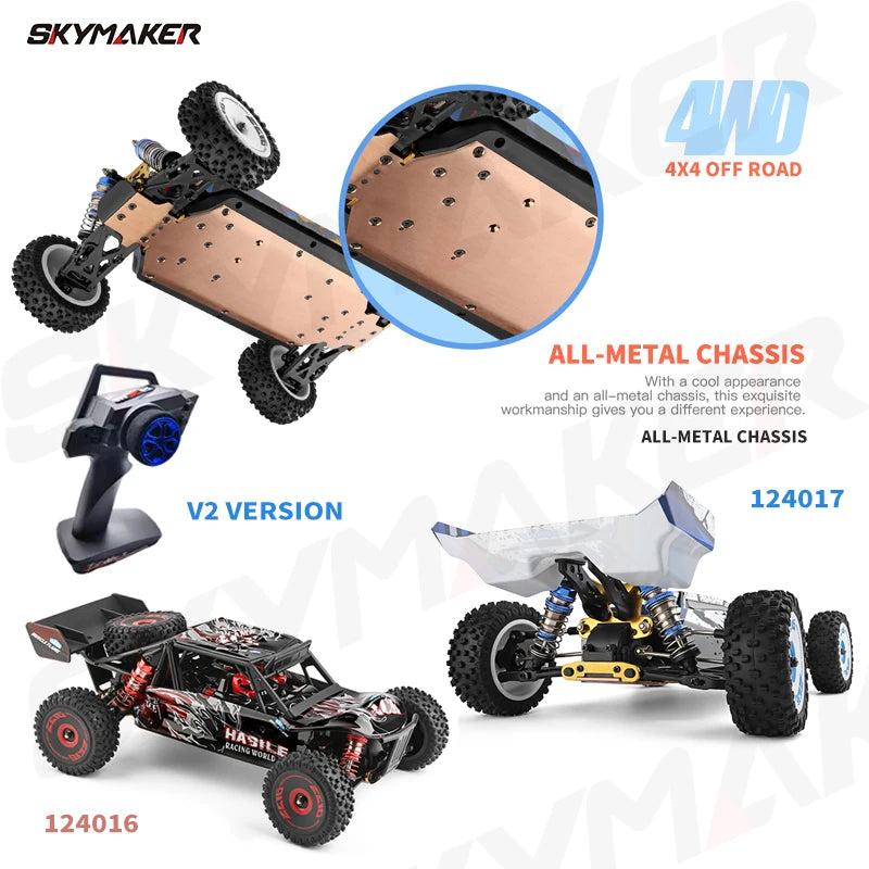 WLtoys 124007 124008 V8 1:12 Brushless RC Car 75Km/H High Speed Metal 4WD Drive Off-Road 2.4G 124016 124017 1/12 RC Car Toys