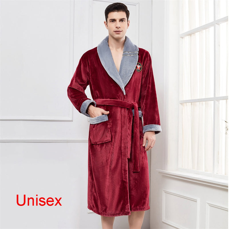 Winter Thick Warm Female Coral Fleece Kimono Robe Lovers Couple Nightgown Bath Gown Sleepwear Men Large Nightwear M L XL XXL 3XL