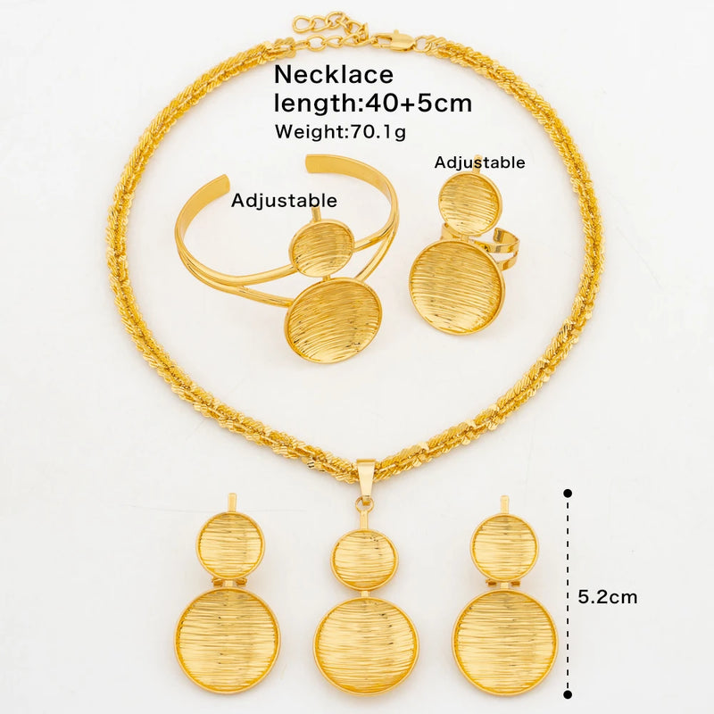 Luxury Gold Color Chain Earrings 45cm Necklace Bracelet Ring 8 Shape Copper Dubai African Fashion Jewelry Set Anniversary Gift