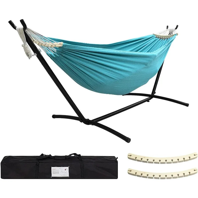 Double Hammock with Stand Included 450lb Capacity Steel Stand, Premium Carry Bag Included and Two Anti Roll Balance Beam