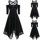 Halloween Plus Size Open Shoulder Elegant Party Dresses For Teens 2024 Lace Half Sleeve Gothic Dress Clothing Female