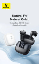 Baseus Bass BS1 NC -40dB Realtime Adaptive ANC Wireless Earbuds Bluetooth 6.0 Semi-Open Earphones LDAC Hi-Res Audio 6-Mic AI ENC