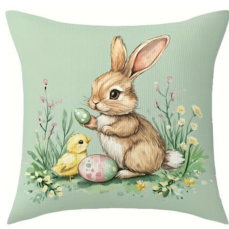 Easter decoration pillow cover rabbit chick and egg print soft and comfortable sofa cushion cover home room decoration