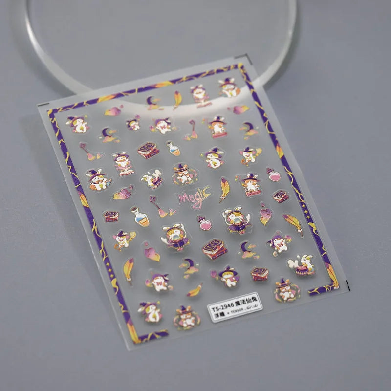 1PCS 5D Cartoon Kuromi Hello Kitty Nail Stickers Sanrio Animation Nail Art Decoration Sanrio Cute Melody Embossed Stickers