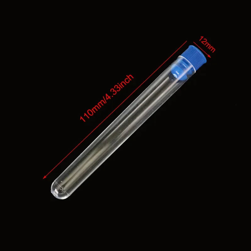 10 Pcs / Pack 12x100 Mm Transparent Laboratory Transparent Plastic Test Tube with Starting Cap School Laboratory Supplies