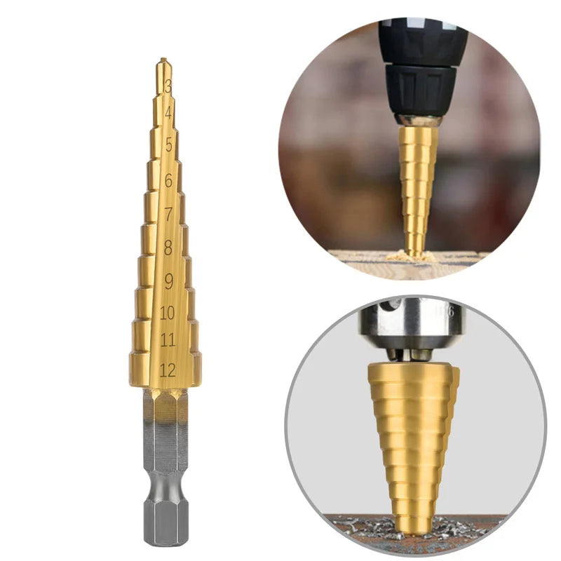 1/3pcs Titanium Plated Step Drill Bit High Speed Steel Hole Cutter Wood Metal Drill Bit HSS Power Tool Carpentry Core Drill Tool