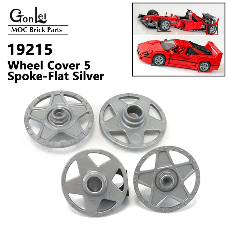 4Pcs/lot 19215 Wheel Cover 5 Spoke Thick with Edge Bolts Building Block Parts fit for 10248 F40 Cars Wheels 56145 Bricks Toys