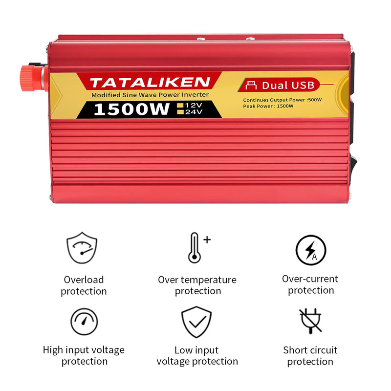 2000W Car Power Inverter 12V DC to 110V/220V 60HZAC Converter with Dual USB Quick Car Charger Adapter(Red)