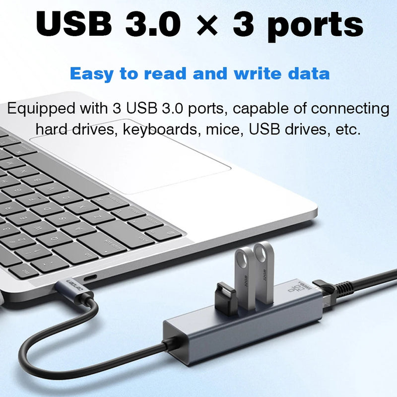 USB C HUB Docking Station Type C to RJ45 1000Mbps Ethernet Adapter USB3.0 HUB Gigabit Network Card 100W charging Dock Extension