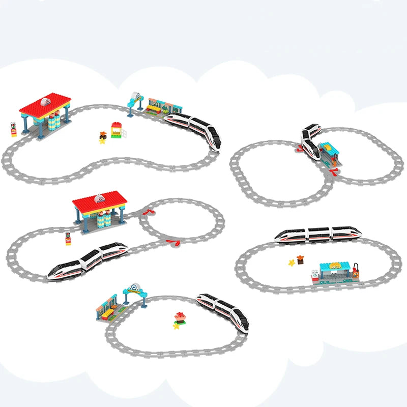 Big Size Building Blocks Train Railway Transport Set Track Parts Electric Locomotive DIY Assemble Interaction Toys For Children