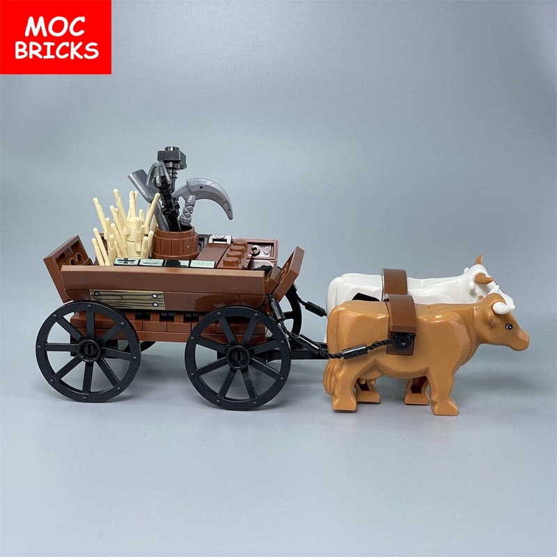 Set Sale MOC Bricks Cow Cattle Cart Oxen Town Farm House Assembled Building Blocks Accessories Children's Toys