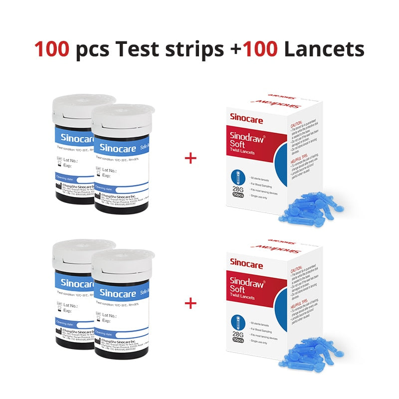 (50pcs/100pcs/200pcs/400pcs) Sinocare Safe-Accu Blood Glucose Test Strips and Lancets for Diabetes Tester