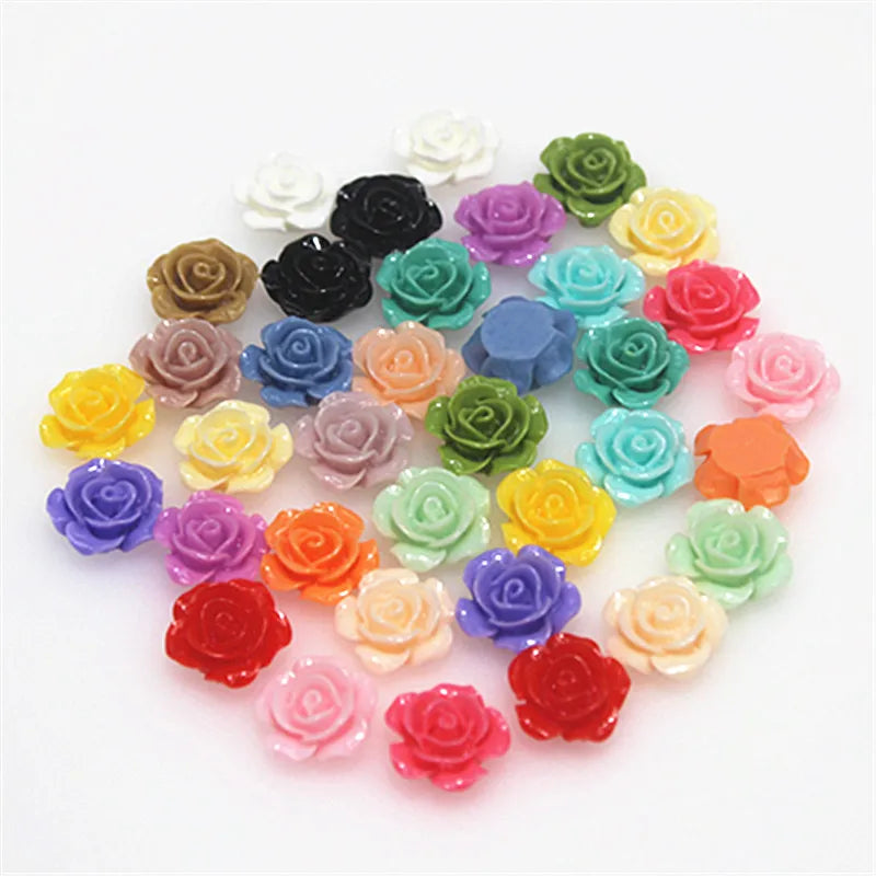 50pcs 15mm Resin Rose Flowers Flat Back Cabochon DIY Jewelry/ Craft Home Decoration Accessories,20 Colors to Choose