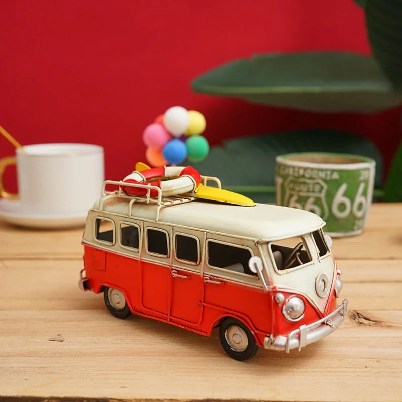 Retro Campervan Model Nostalgic Old Object Large Metal Iron Art Bus Piggy Bank Gift Desktop Decoration Camper Van Model Bar