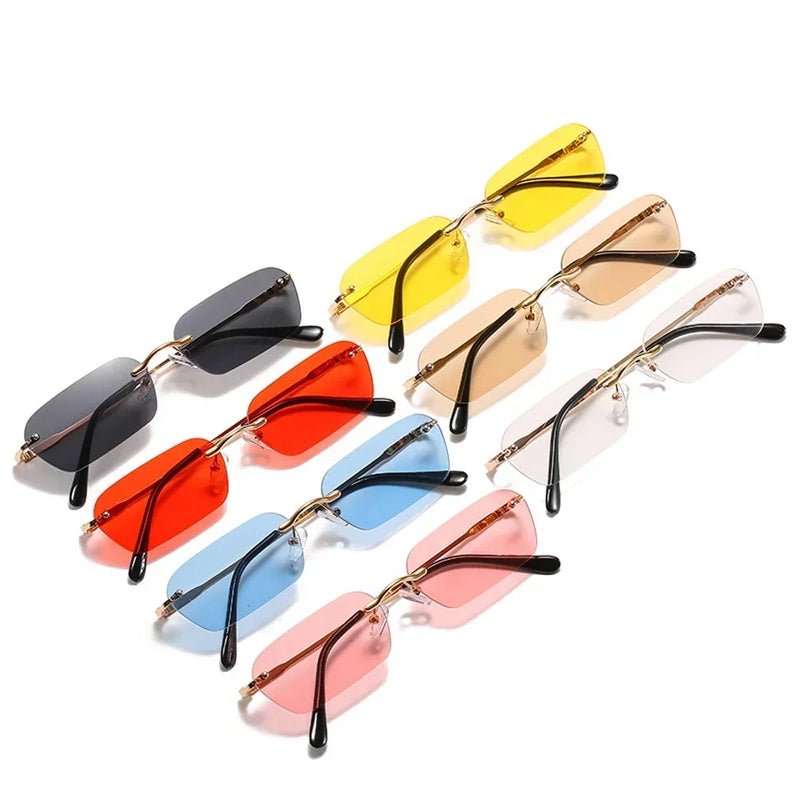 MUSELIFE Rimless Rectangle Sunglasses Women UV400 Driving Sun Glasses Men Clear Color Summer Accessories Square Small Size