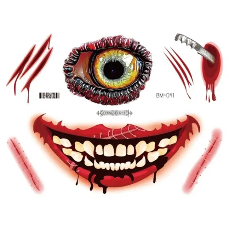 Halloween Scary Tattoo Stickers Crawl Scary Eye-catching Evil Unique Ghost Face Accessories Horror Movie Style Makeup Fake Scar