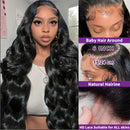 Natural Black 13x6 Body Wave 180% Density Frontal Wig Brazilian Remy Hair wig HD Transparent Lace 100% Human Hair Wig For Women
