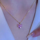 2023 New Premium Pink Zircon Heart-shaped Pendant Earrings Student Girls' Sweet Accessories For Party Women's Luxury Set Jewelry