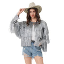 Tinsel jacket Women Coat Temperament Club Coat Long Sleeve Trendy Fashion Sequins Tassel  Jacket  festival open front  carnival
