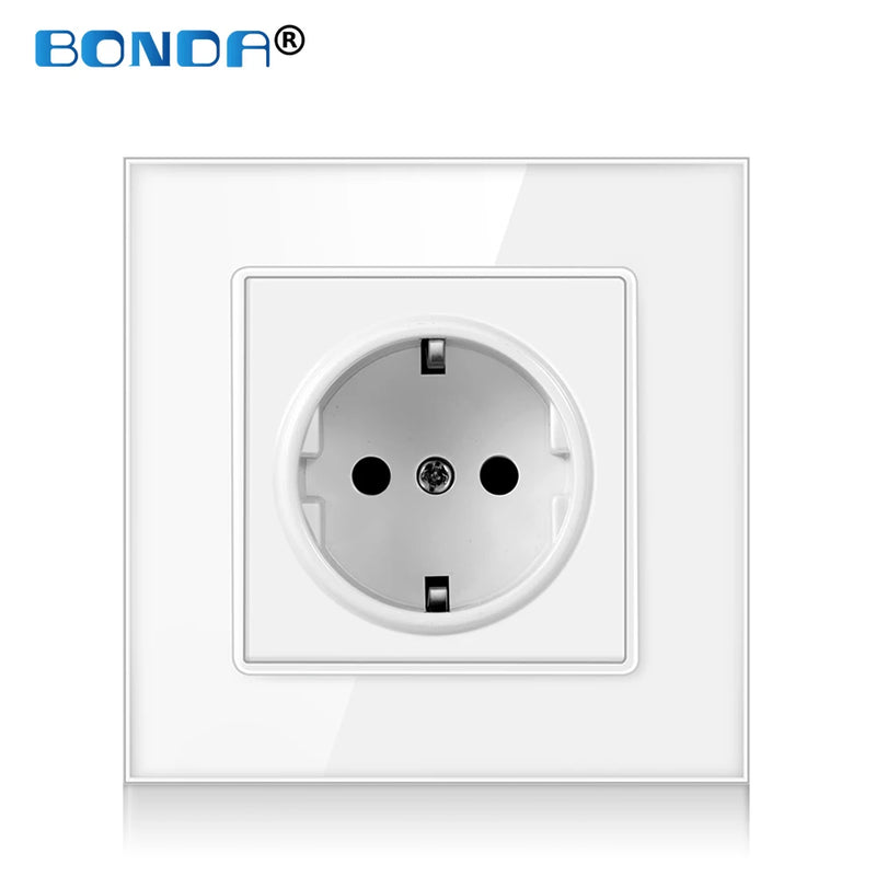 BONDA EU Standard White Black Gold Crystal Glass Panel AC 110 250V 16A Wall Power Socket16A 2100ma Electrical Wall Power Socket