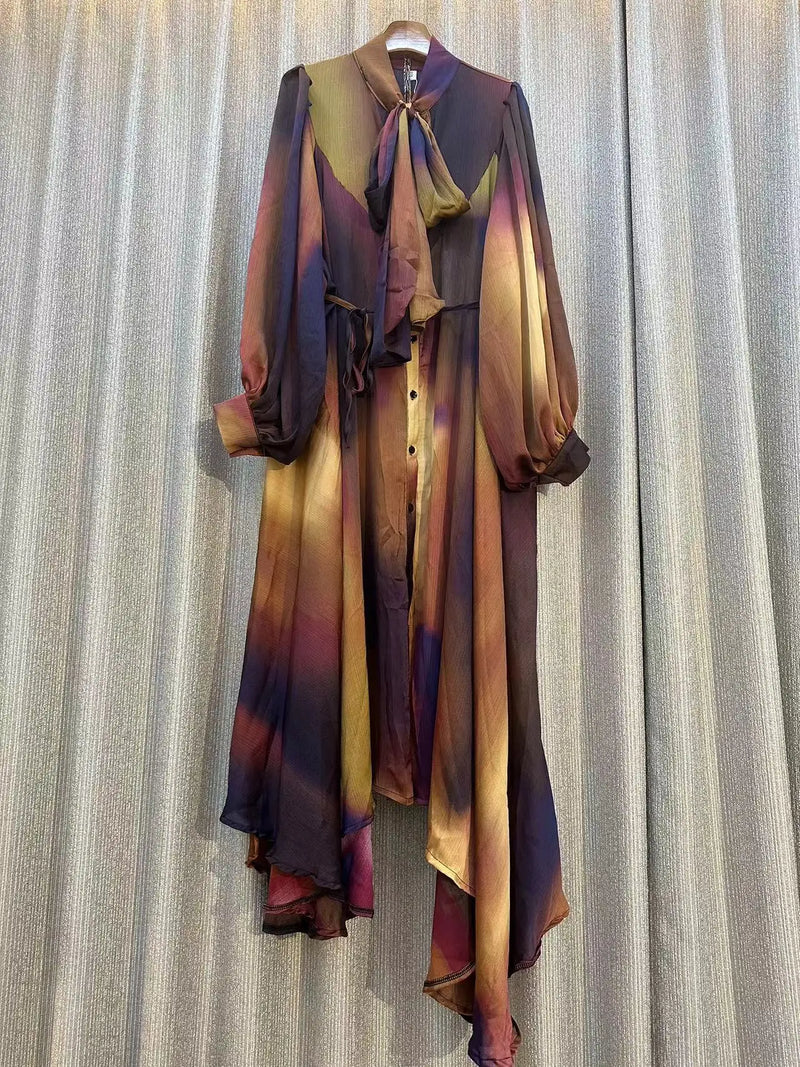 New 2024 Autumn Fashion Irregular Party Midi Dress Female long Sleeve Elegant Loose Print Casual Evening Dress For Women ﻿