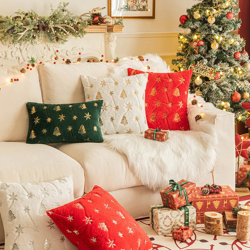 1pc Plush Fur Sequins Christmas Cushion Cover Snowflake 45x45 50x50 Decorative XMAS Sofa Pillow Cover for Livingroom Pillowcase