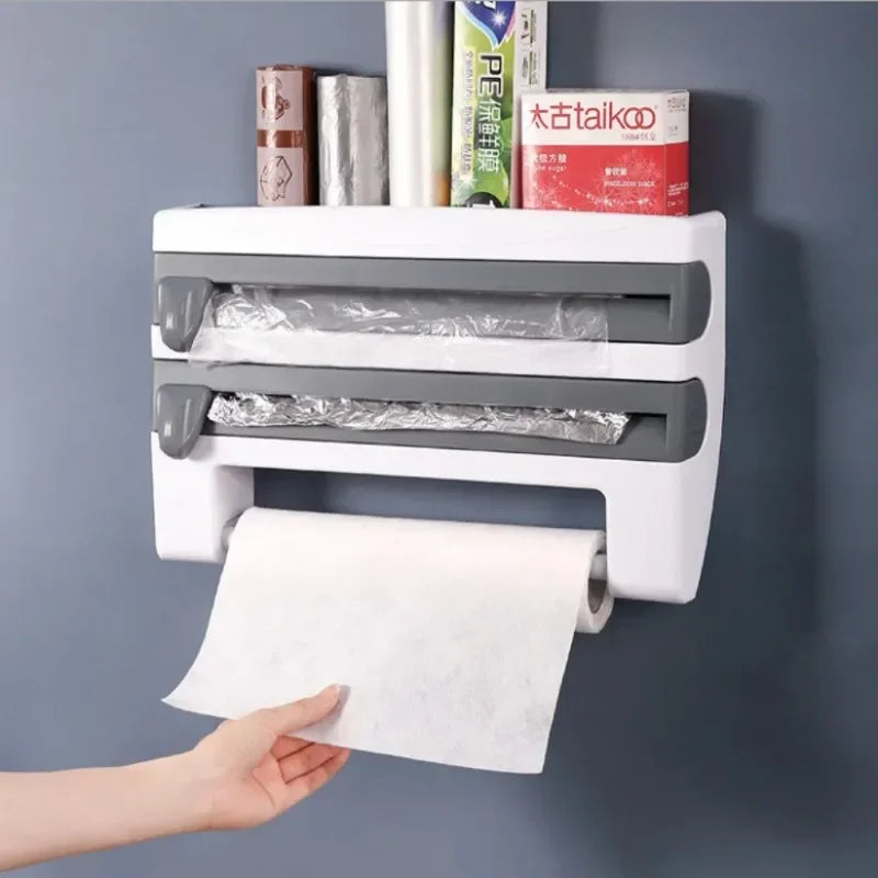 Kitchen Organizer Paper Towel Holder Cling Film Cutting Holders Sauce Bottle Tin Foil Paper Kitchen Wall Hanging Storage Rack