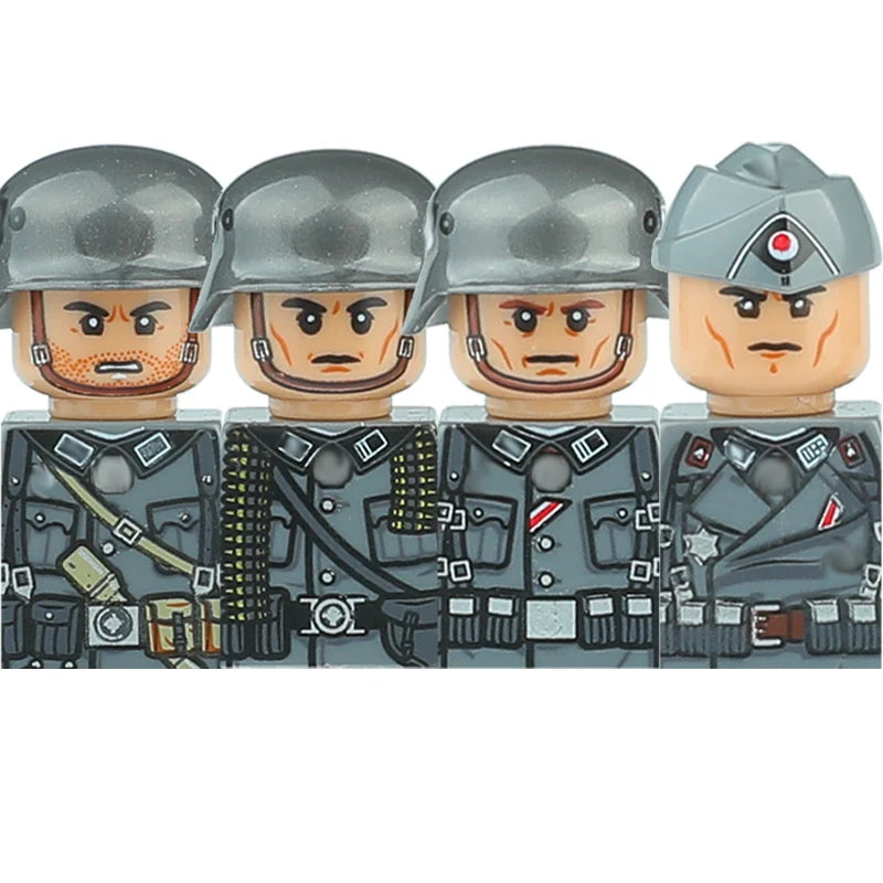 WW2 Military German Soldiers Figures Building Blocks Army Infantry Warrior Gunner Armour Cannon Weapons Bricks Toys For Kids