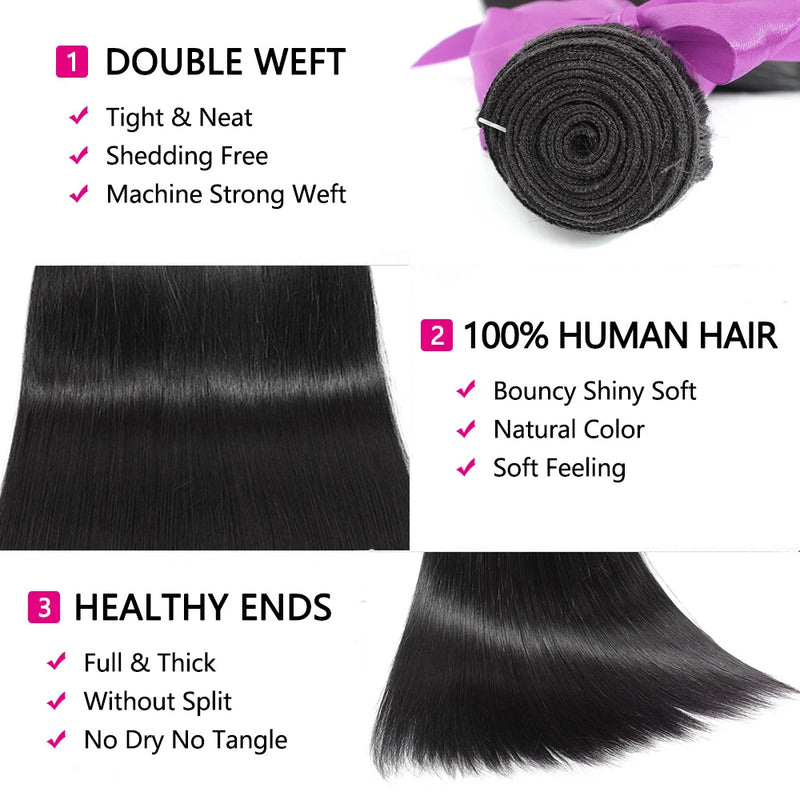 Straight Human Hair Weave Bundles Peruvian Hair Bundles 100% Remy Hair Extensions For Women 12-32 Inches Natural Black 1/3/4 Pcs